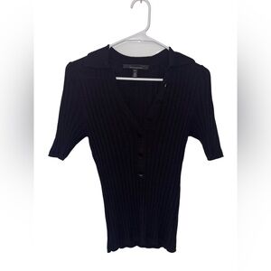 WHBM Women's Button Up Collared Elbow Length Short Sleeve Shirt